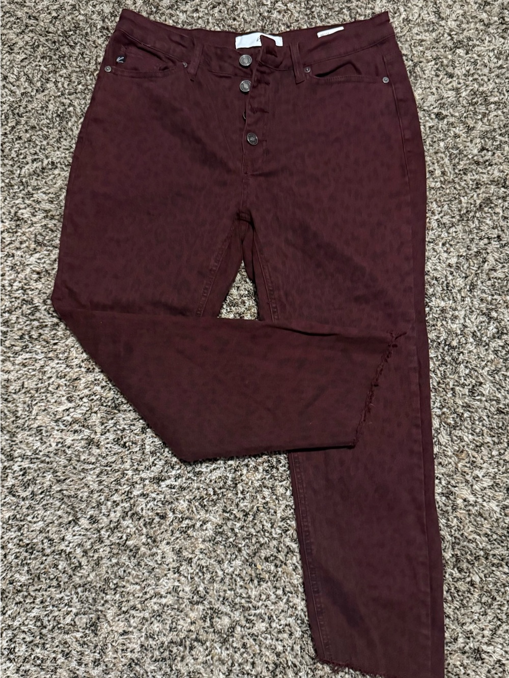 KanCan Women's Burgundy leopard print Button-Fly Skinny Jeans